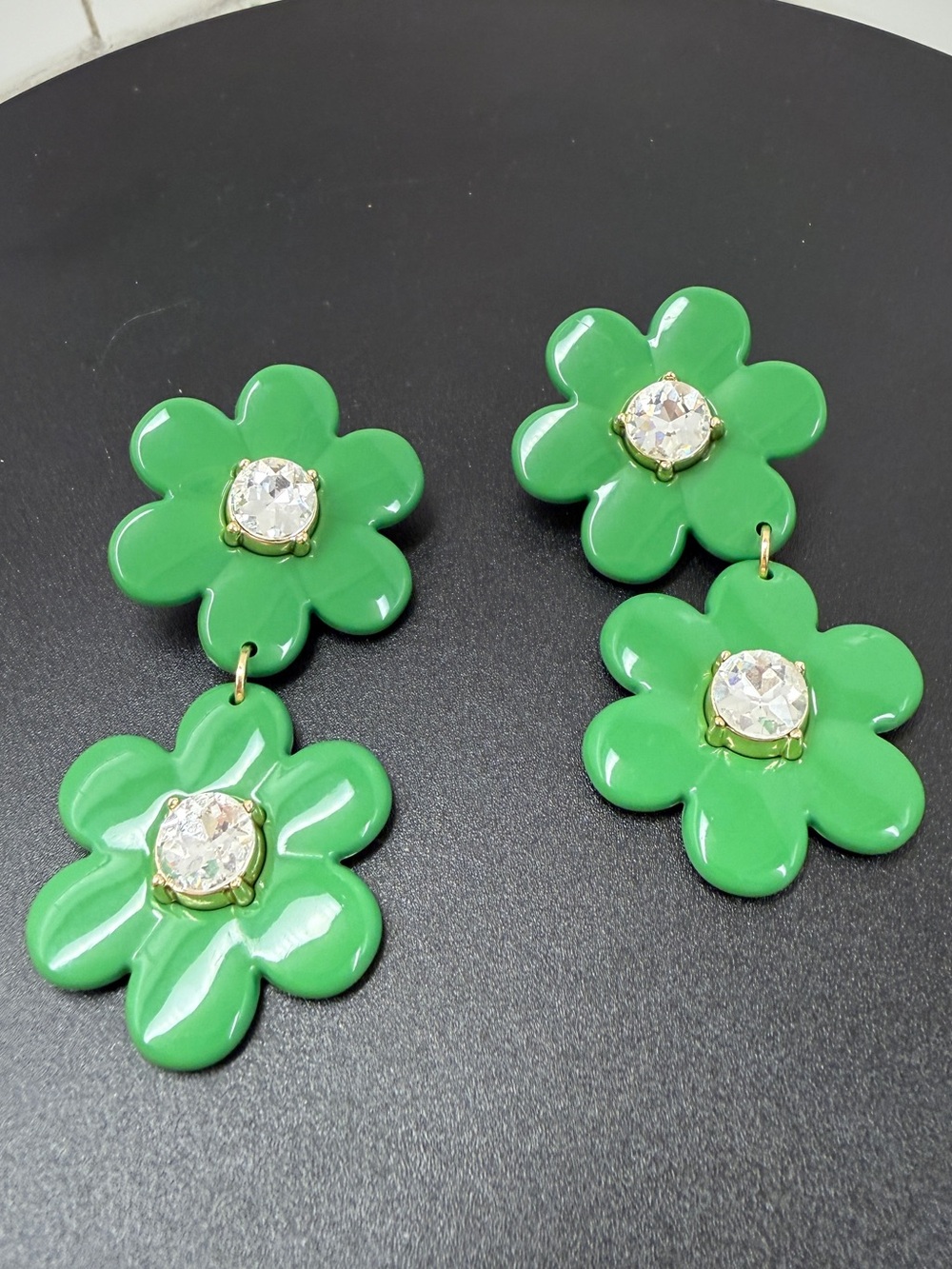kate spade Glossy Green Flower Drop Earrings with Crystal Centers